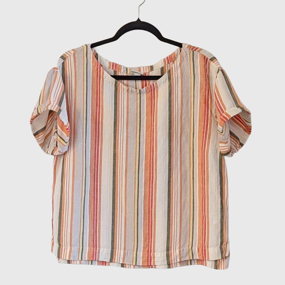 A New Day Linen Blend Striped Top Large Relaxed Boxy Coastal Summer
